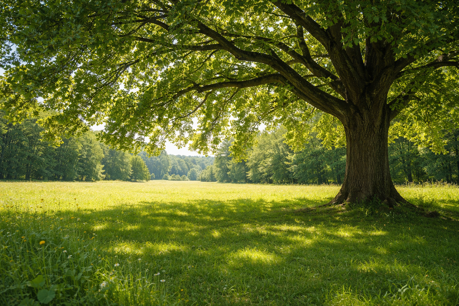 ombre sous un arbre au milieu d'un pré